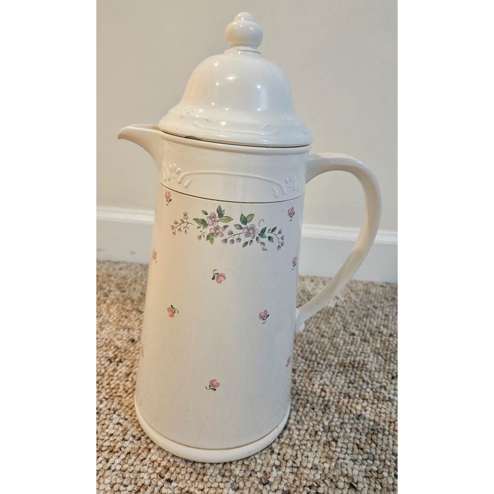 KAMERSTEIN Floral Ceramic Coffee Pot with Lid Cream Vintage Style Tea Server